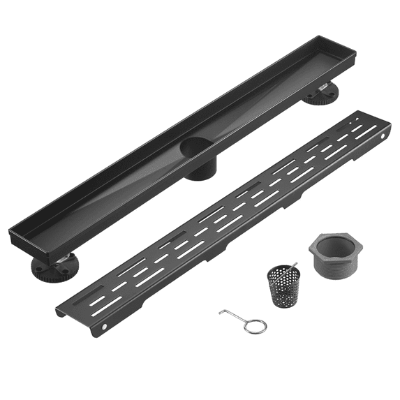 HEATGENE 36-Inch Linear Shower Drain in Matte Black - Stainless Steel Rectangular Shower Floor Drain - Removable Decorative Cover - Adjustable Leveling Feet - CUPC Certified