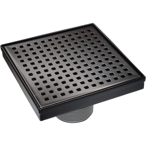 HEATGENE 4-Inches Square Shower Drain with Flat Cover, Stainless Steel Shower Floor Drain with Removable Quadrato Pattern Grate, Floor Shower Drain with Hair Strainer, Venetian Bronze