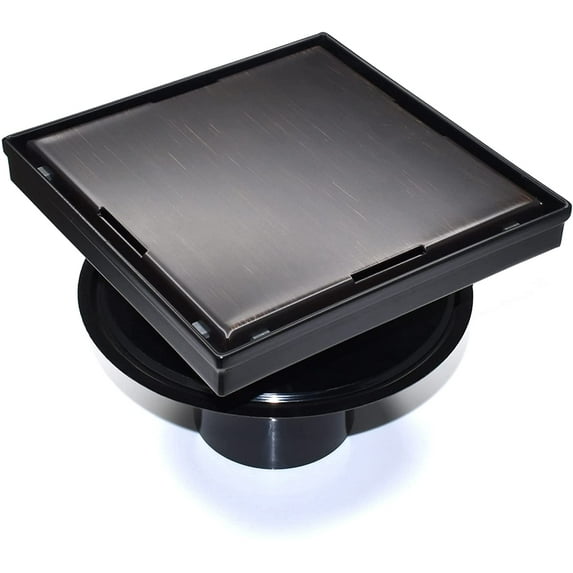 HEATGENE 6-Inch Square Shower Drain with Flat Cover, Floor Shower Drain with Hair Strainer, Stainless Steel Shower Floor Drain with 2-in-1 Flat & Tile Insert Cover, Venetian Bronze