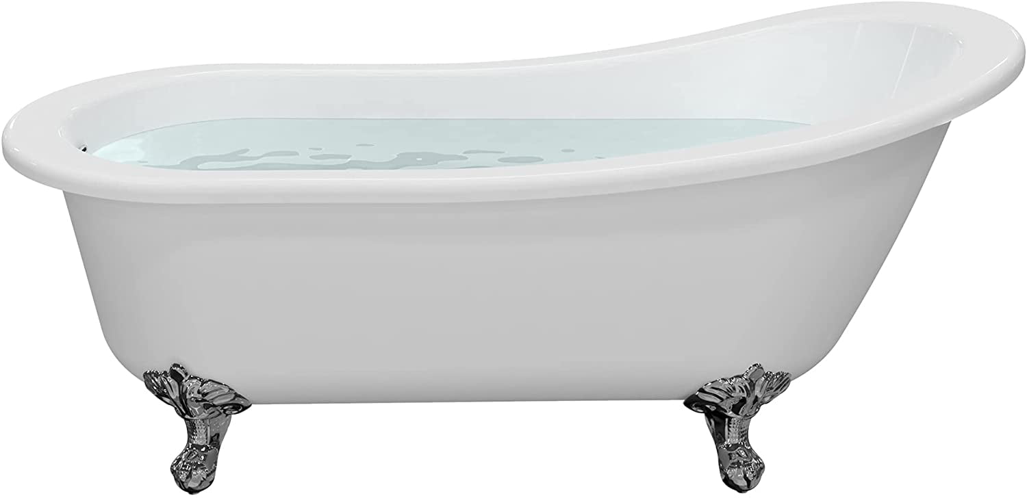61-Inch White Acrylic Freestanding Soaking Bathtub