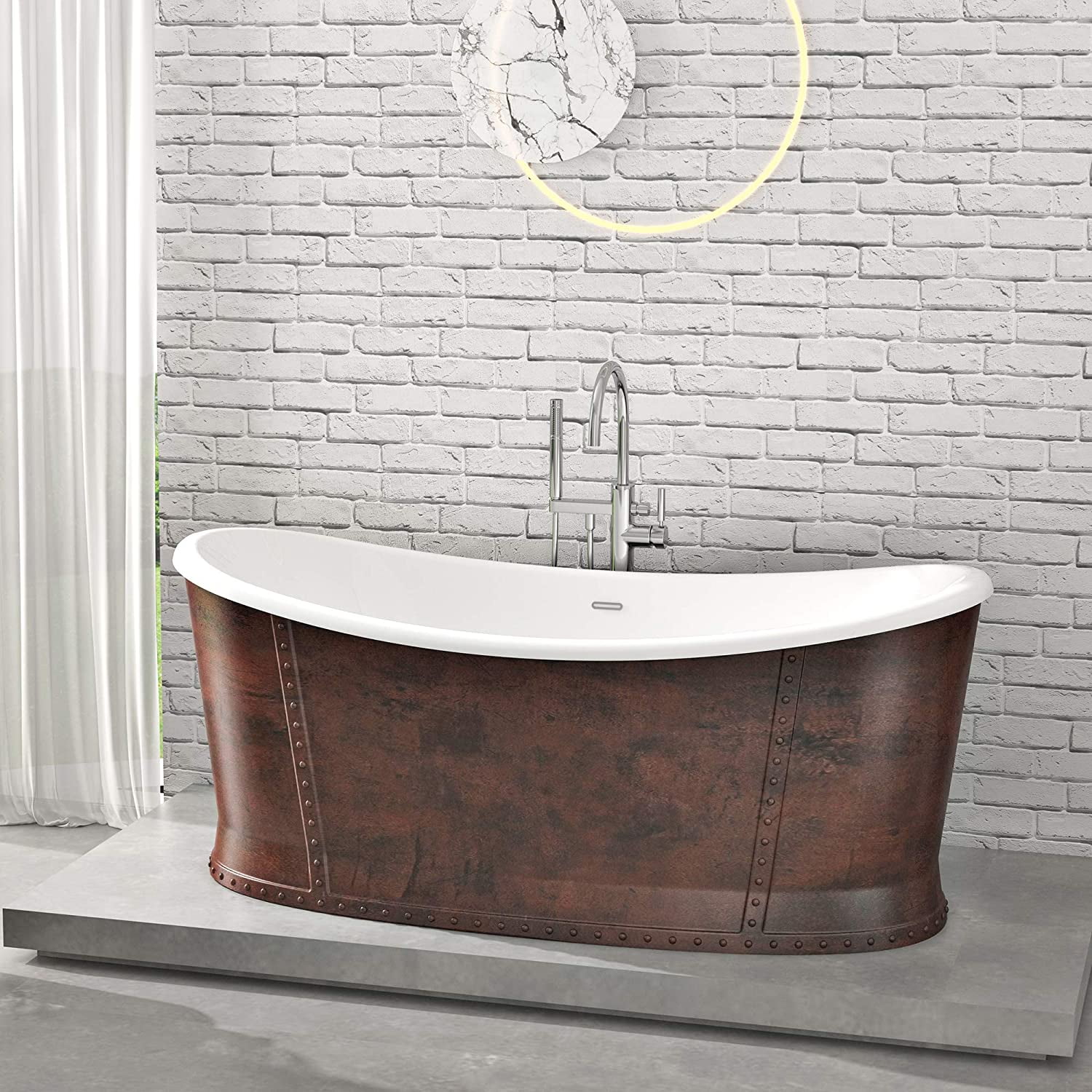 66'' Bronze and White Acrylic Freestanding Soaking Bathtub