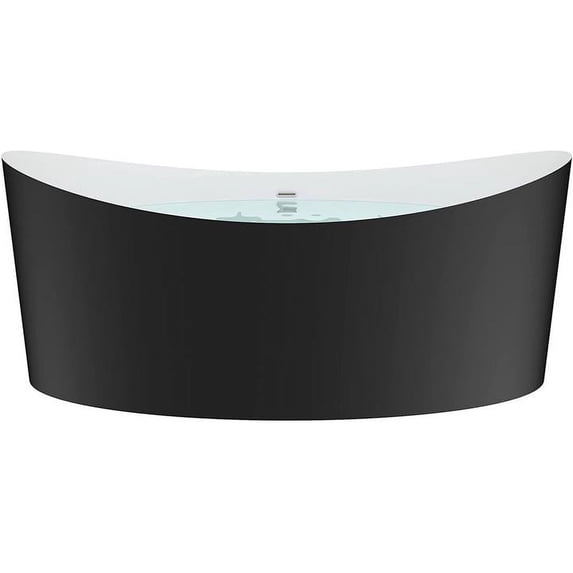 HEATGENE 68.5 Inches Acrylic Freestanding Bathtub Oval Modern Bathtub Contemporary Soaking Tub Easy to Install UPC Certified Drain & Overflow Assembly Included, Black