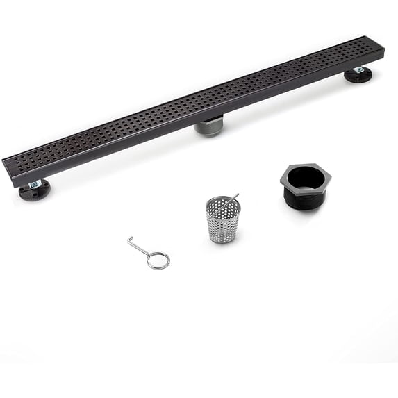 HEATGENE Linear Shower Drain 36-Inch, Stainless Steel Rectangle Shower Floor Drain with Removable Quadrato Pattern Grate, Shower Drain with Hair Strainer, Venetian Bronze