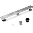 thumbnail image 1 of HEATGENE Linear Shower Drain 48-Inch, Stainless Steel Rectangle Shower Floor Drain with Removable Quadrato Pattern Grate, Shower Drain with Hair Strainer, Brushed, 1 of 8