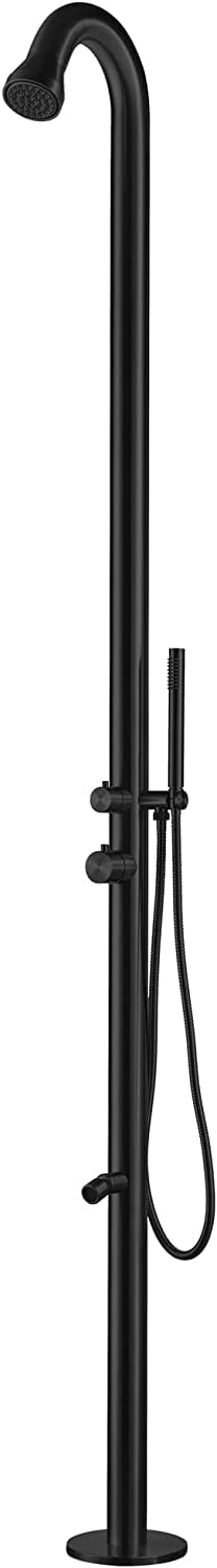 HEATGENE Outdoor Shower System, Showerhead, Wand Hand Shower, Foot Spout Rinse, Outdoor Shower Stand for Outside/Poolside/Patio Drench Shower - Matte Black