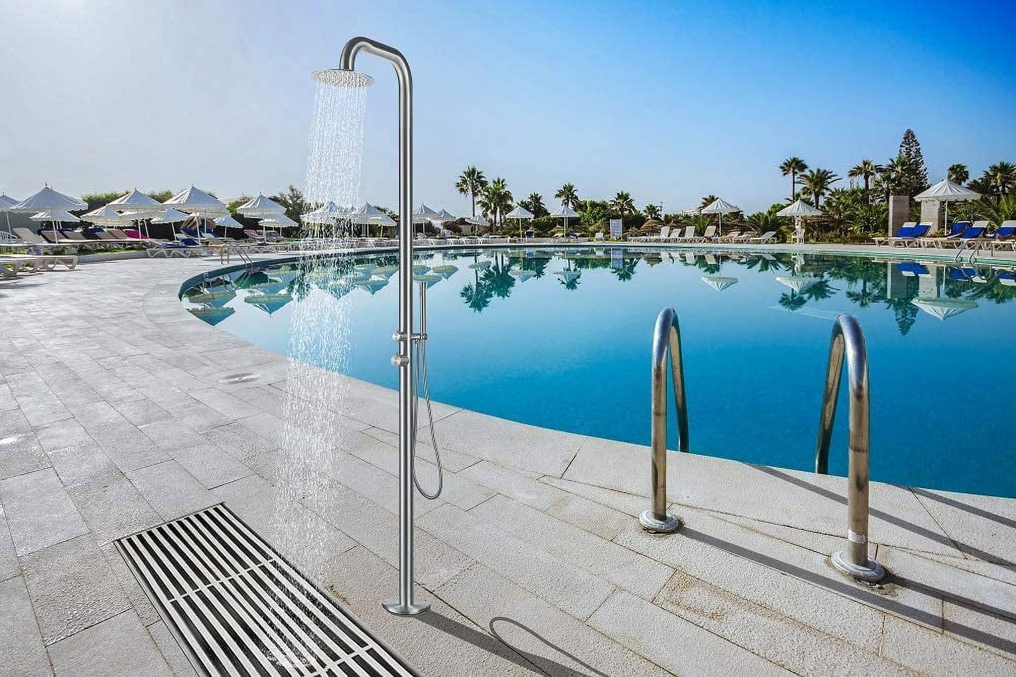 Brushed Stainless Steel Freestanding Outdoor Shower with Handheld