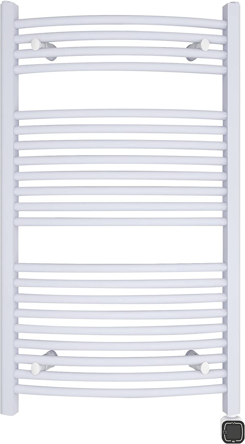 Gloss White Wall-Mounted Curved Towel Warmer with Timer