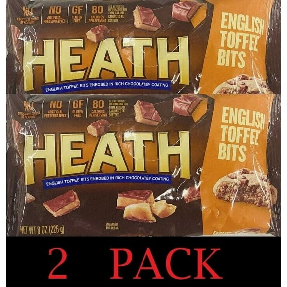 HEATH English Toffee Chocolate Coating BITS Premium Baking Chips 8oz Bag 2 PACK