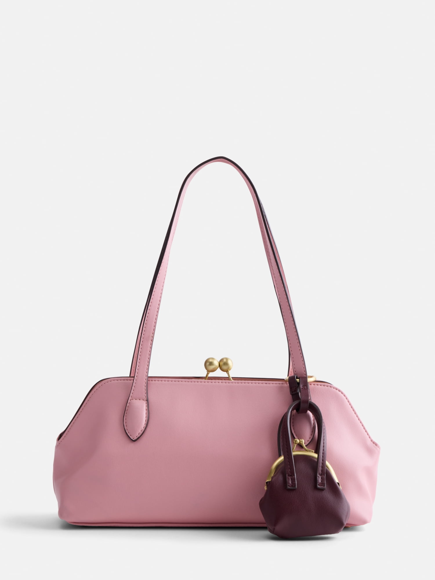 Free Assembly Women's Faux Suede Shoulder Bag with Mini Bag Charm, Dusty Rose