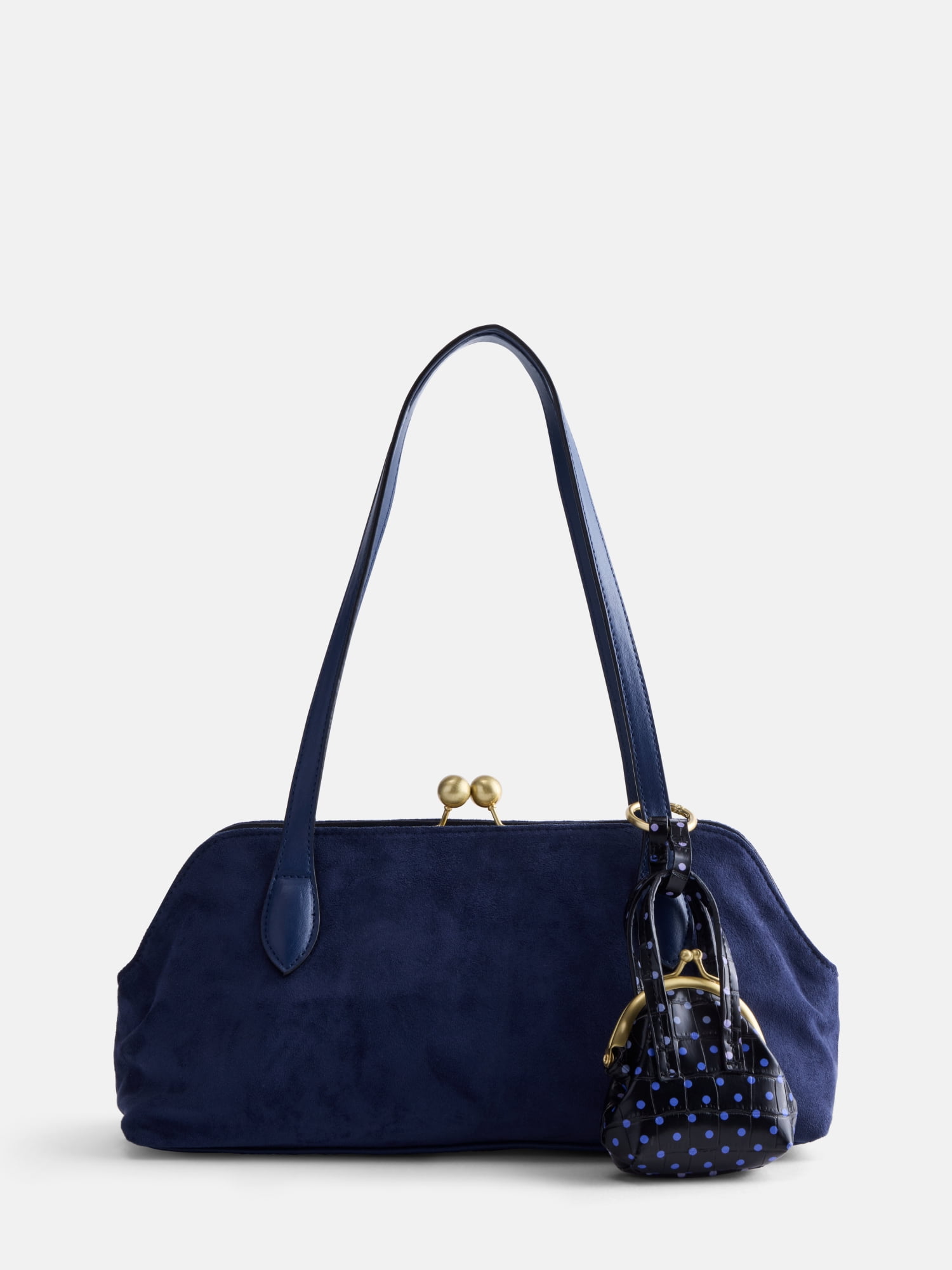 Free Assembly Women's Faux Suede Shoulder Bag with Mini Bag Charm, Navy Water