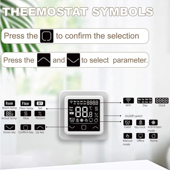 HEATIT programmable thermostat, smart thermostat, suitable for electric radiation floor heating, with touch screen, wide voltage range of 85V-265V