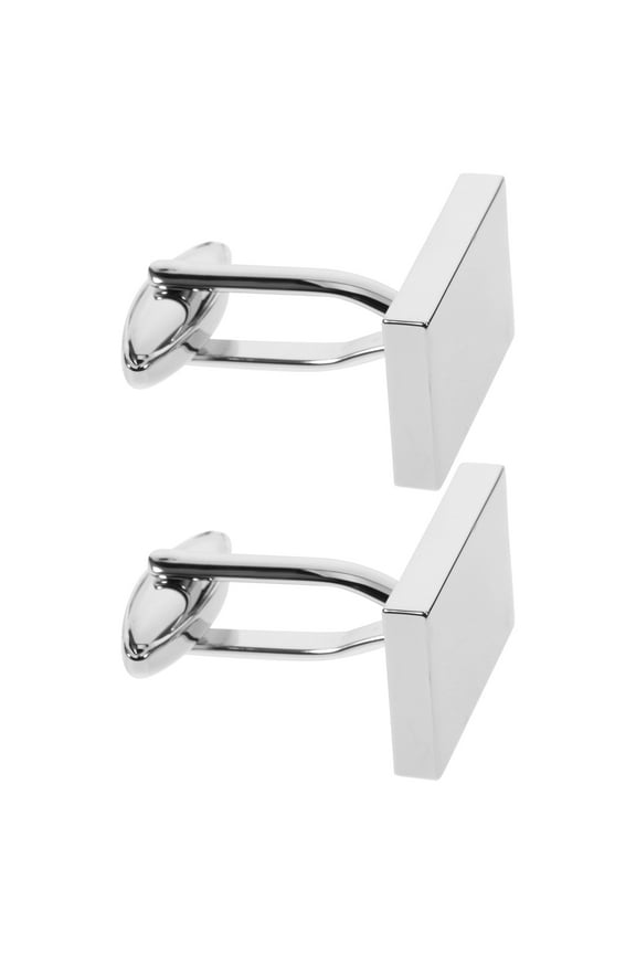 1 Pair Cuff Links for Men Lean Workmanship Rectangular Design Silver Plated Metal 0.7*0.47In