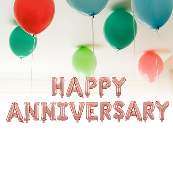HEATSHAKING 1 Set Happy Anniversary Letters Balloons 16 Inch Rose Gold for Romantic Wedding and Party Decorations