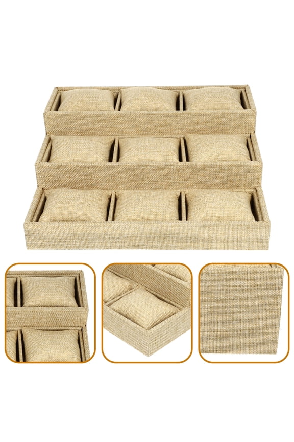 1 Set Multi Grids Watch Display Tray for Jewelry Storage Khaki Linen