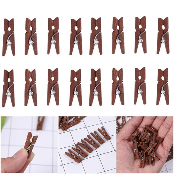HEATSHAKING 100Pcs Mini Wood Clips Brown 2.5x0.6in for Christmas Tree Embellishment and Holiday Items