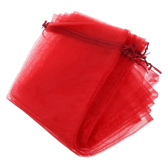 HEATSHAKING 10Pcs Organza Wine Bottle Wraps Wine Red Sheer Satin Drawstring Decorative Covers
