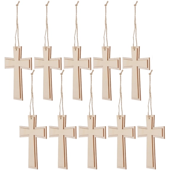 HEATSHAKING 10Pcs Wooden Crosses For Home And Church Decoration Cross Shaped Cutouts Khaki