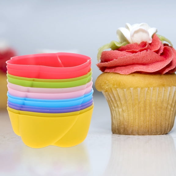 HEATSHAKING 12Pcs Silicone Rose Flower Mold Cake Bakeware for Oven Microwave Use Assorted Color