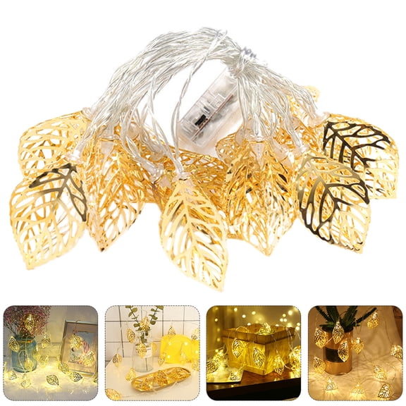 HEATSHAKING 1Pc Iron Golden Leaf Shaped String Lights For Home Garden Patio Decorative Lighting 11.8x2In