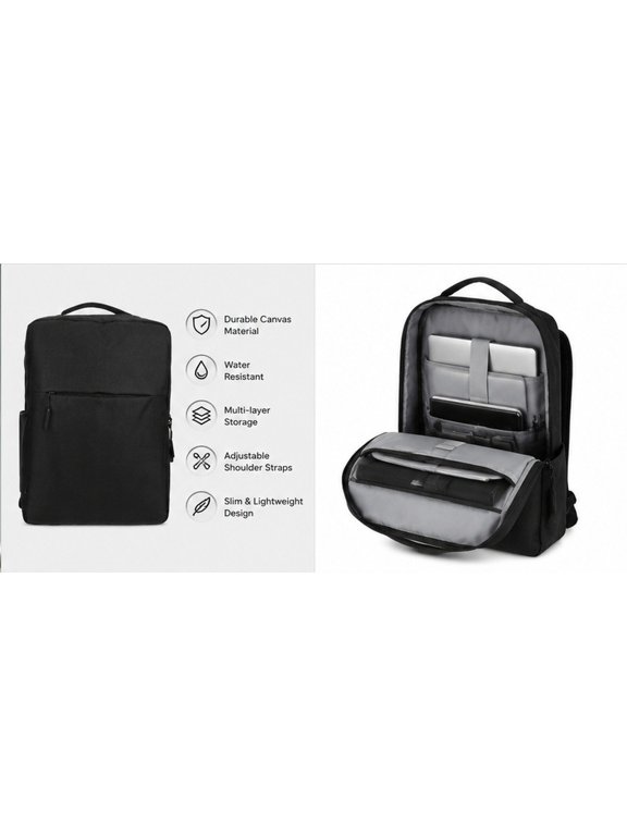 1Pc Waterproof Canvas Laptop Backpack with Storage Pockets for Business and Outdoor Use
