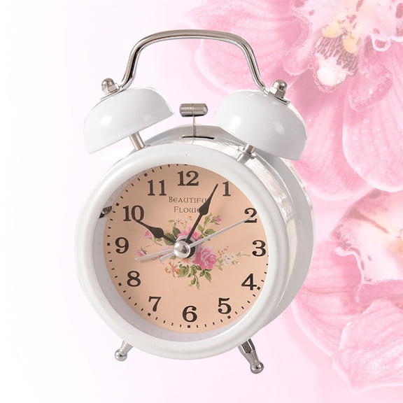 HEATSHAKING 1Pc White Desktop Alarm Clock Metal Ring Bell with Night Light for Home Time Display
