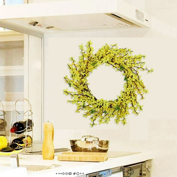 HEATSHAKING 1Pcs Winter Garland Rattan Wreath Yellow Floral Hanging Decorations for Home Door Wall 45Cm