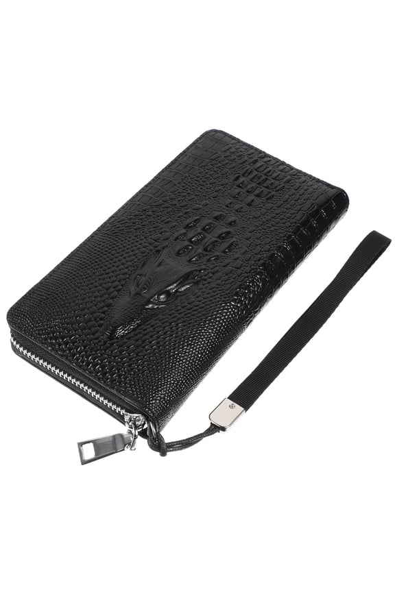 1Set Black Large Wallet With Wristlet Alligator Wallet PU Storage For Cards