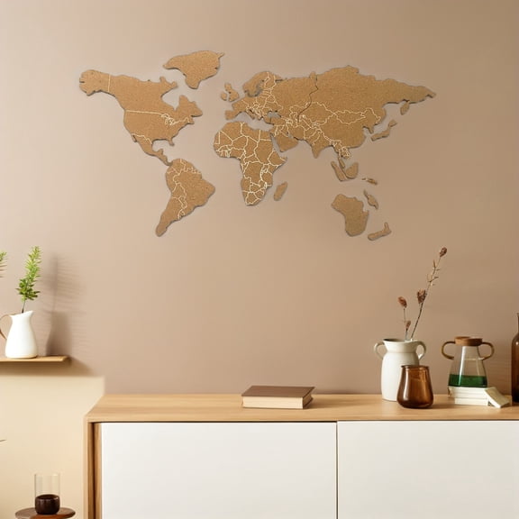 HEATSHAKING 1Set Brown Cork Pin Board with World Map Pattern for Decorative Wall Use and Photo Display