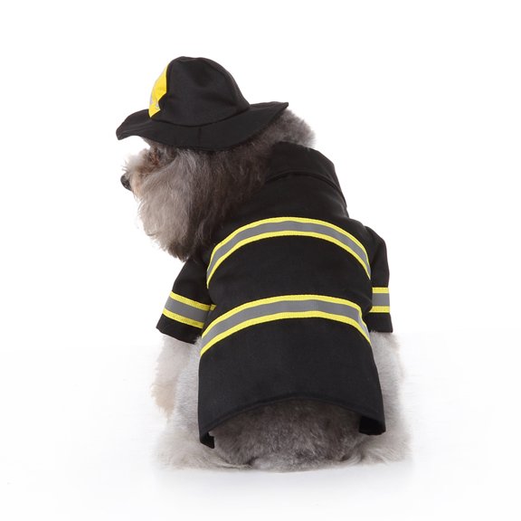 HEATSHAKING 1Set Firefighter Uniform Pet Clothes Black Performance Costume Soft Fabric for Dog Wear