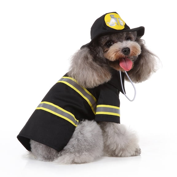 HEATSHAKING 1Set Pet Dog Clothes Firefighter Uniform Shape Black Coat Comfortable Performance Costume