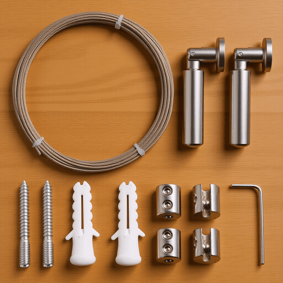 HEATSHAKING 1Set Stainless Steel Curtain Wire Rod Set for Indoor Window Hanging in Plated Silver Finish