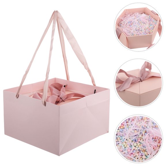 HEATSHAKING 1Set Valentine's Day Box Pink Paper Storage Box with Hexagonal Design for Festivals
