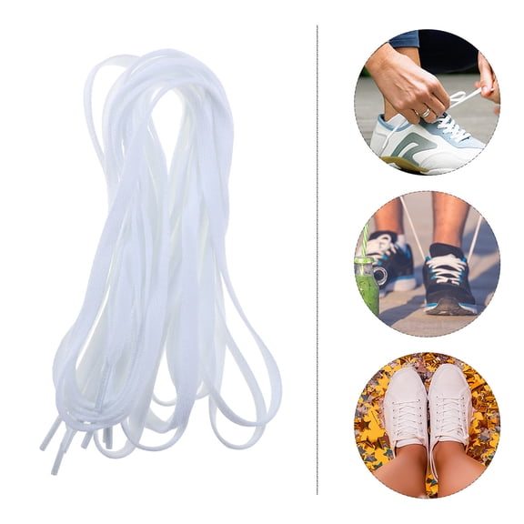 HEATSHAKING 2Pairs White Flat Polyester Shoelaces for Simple Design and Sports