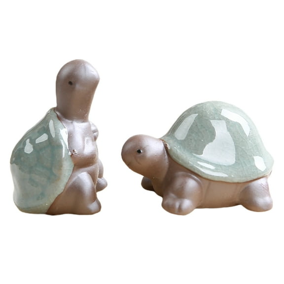 HEATSHAKING Ceramic Tortoise Decorations Grey Lifelike Zen Adornments for Home 2Pcs