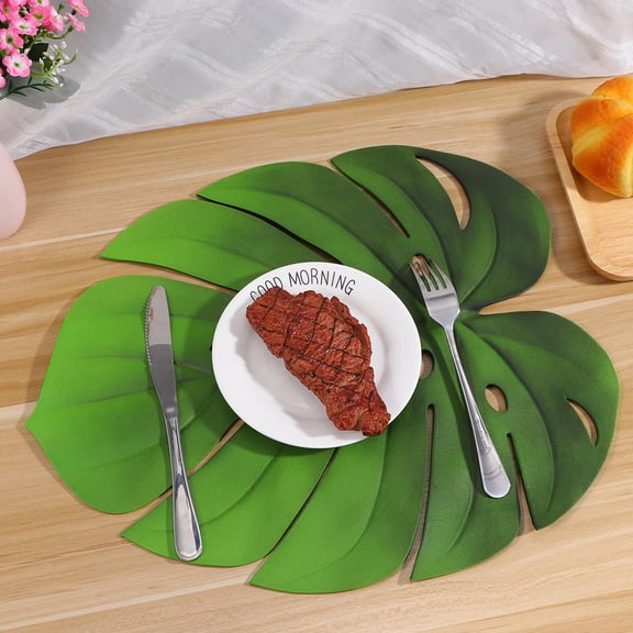HEATSHAKING 2Pcs Eva Placemat Turtle Leaf Coaster Waterproof Oil Proof Green for Home Use
