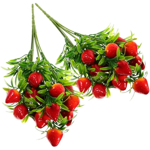 HEATSHAKING 2Pcs Faux Strawberry Stems Floral Arrangements Home Decor Christmas Thanksgiving New Year