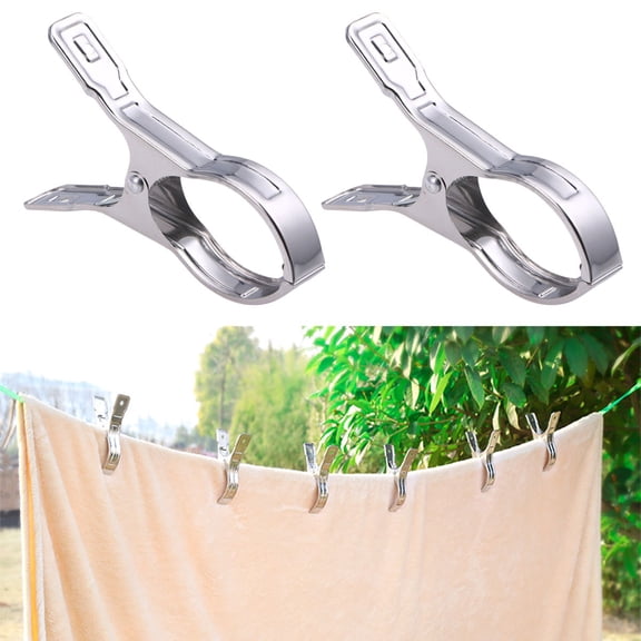 HEATSHAKING 2Pcs Laundry Clips Quilt Drying Clothes Clip Silver Stainless Steel for Clothesline 5.5In