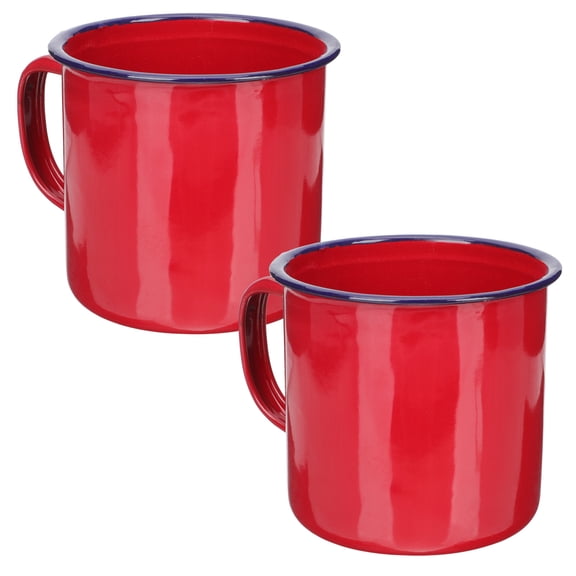 HEATSHAKING 2Pcs Premium Enamel Tea Cup Heat Resistant Red Mug with Comfortable Handle