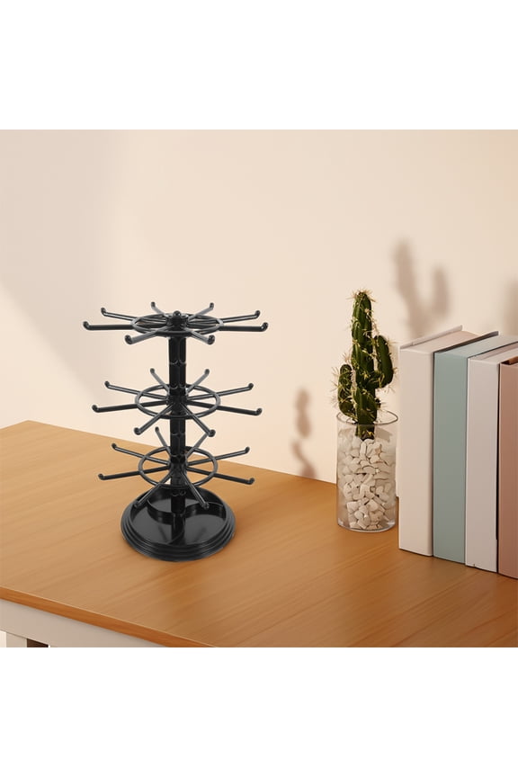 2-Pack Three Tier Rotating Keychain Display Stand Black Jewelry Organizer for Office, Bedroom, and Home Use
