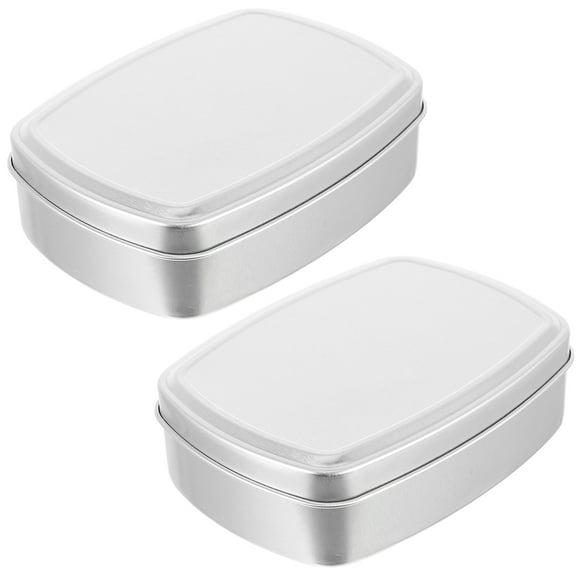 HEATSHAKING 2Pcs Travel Aluminium Box Plated Silver Square Cosmetics Storage Container with Lid