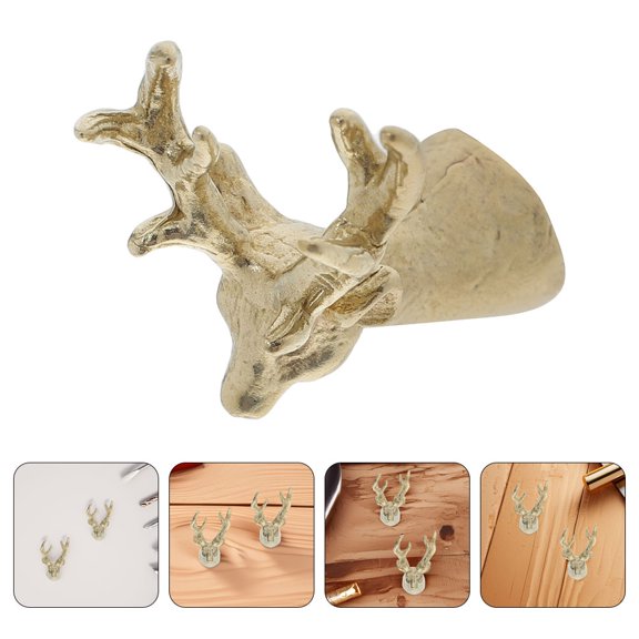 HEATSHAKING 2Pcs Universal Fit Deer Head Cabinet Knobs Golden Decorative Pulls for Furniture