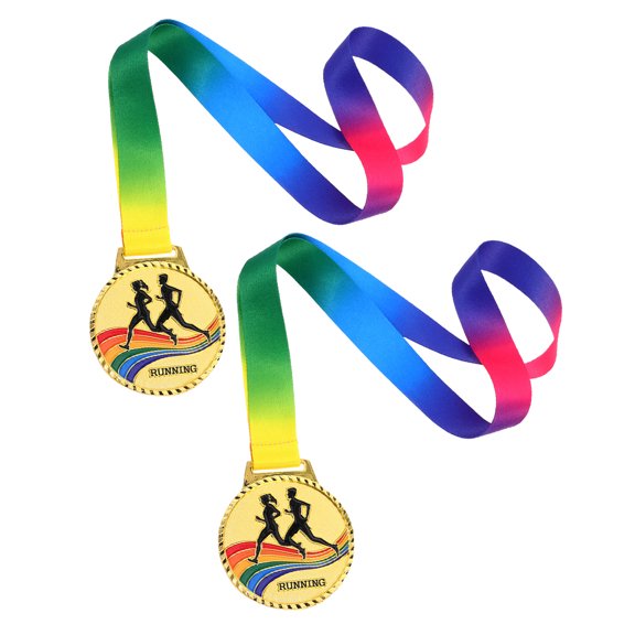 HEATSHAKING 2Pcs Zinc Alloy Sports Medals with Neck Ribbon Golden Running Awards for Outdoor Competitions