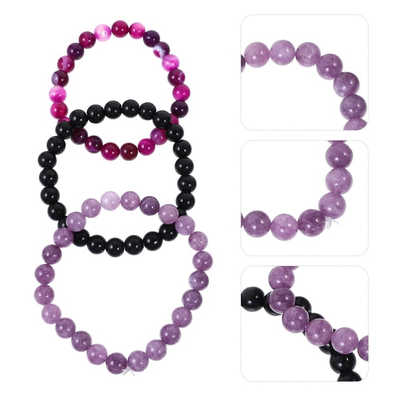 HEATSHAKING 3Pcs Beaded Bracelets for Women Durable Stone and Elastic String Round Design 2.75x2.75x0.31in