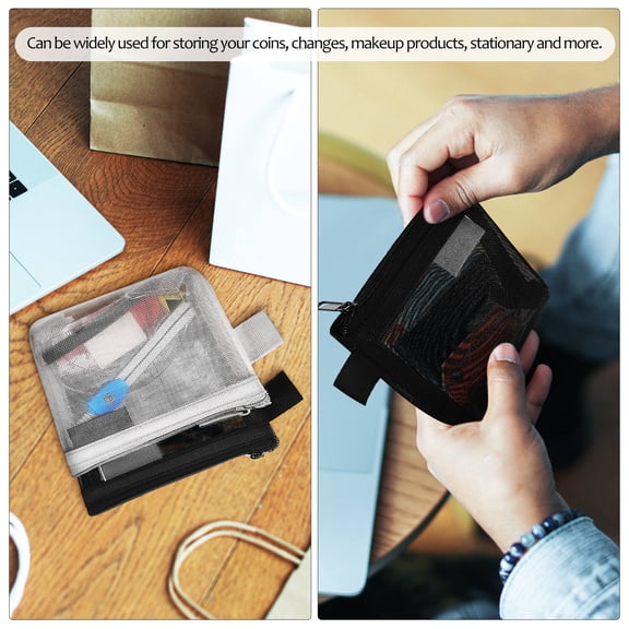 HEATSHAKING 3Pcs Mesh Makeup Bags Assorted Color Lightweight Coin Organizer