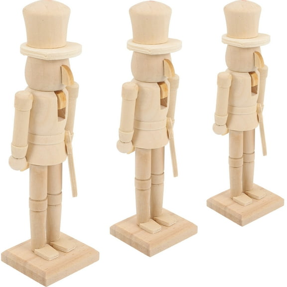 HEATSHAKING 3Pcs Unfinished Wood Nutcracker Doll in Soldier Shape for Indoor Space Decoration