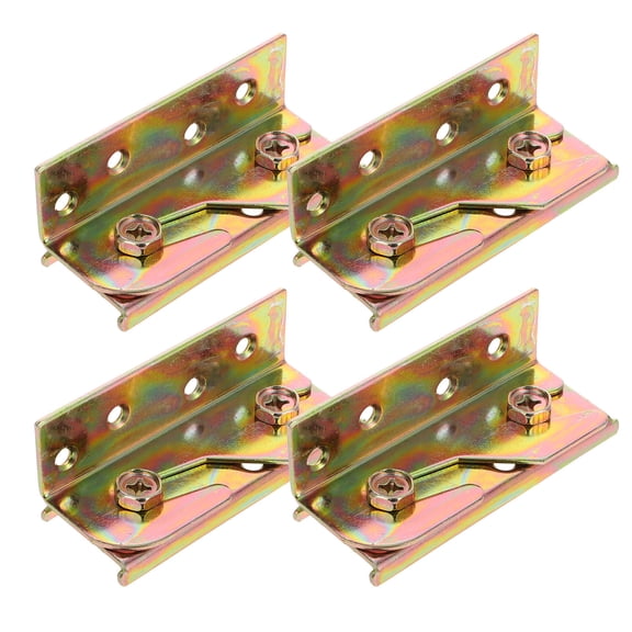 HEATSHAKING 4Pcs Golden Bed Rail Brackets Heavy Duty Bed Frame Hardware with Screw Hooks for Secure Installation