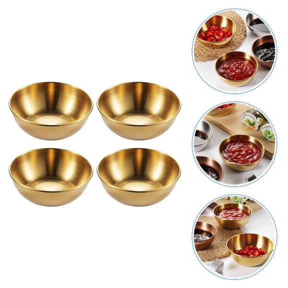 HEATSHAKING 4Pcs Golden Sauce Dish Stainless Steel Seasoning Plates Adults Dining