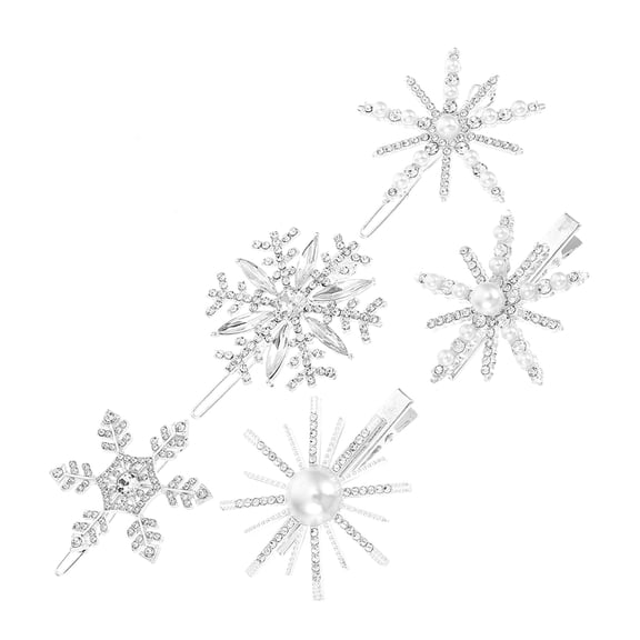 HEATSHAKING 5Pcs Plated Silver Hair Clips Lightweight Snowflake Hair Decorations for Special Occasions