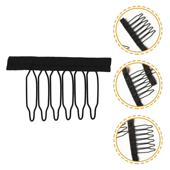 HEATSHAKING 60Pcs Black Wig Caps Clips Steel Teeth Combs for Convenient Wig Making Accessories