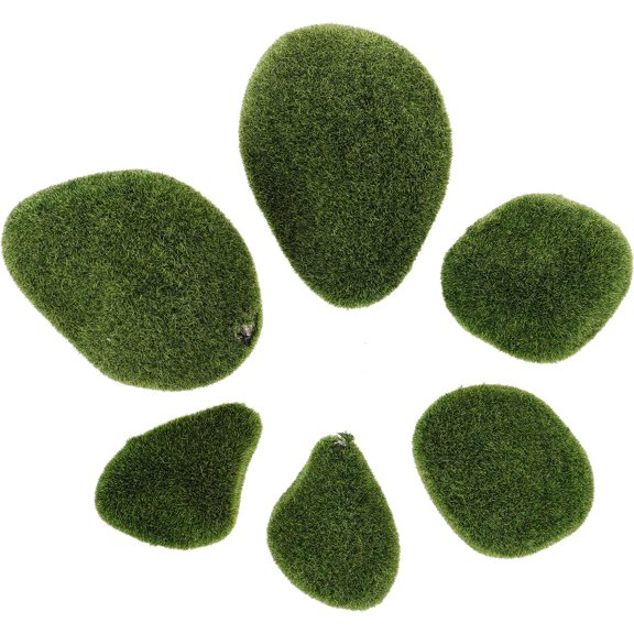 HEATSHAKING 6Pcs Dark Green Plastic Fake Mossy Stone Model Stone Shape For Garden Layout